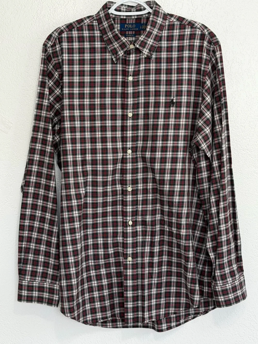 Polo Ralph Lauren Plaid Shirt Men L Classic Fit Green Red Tartan Cotton